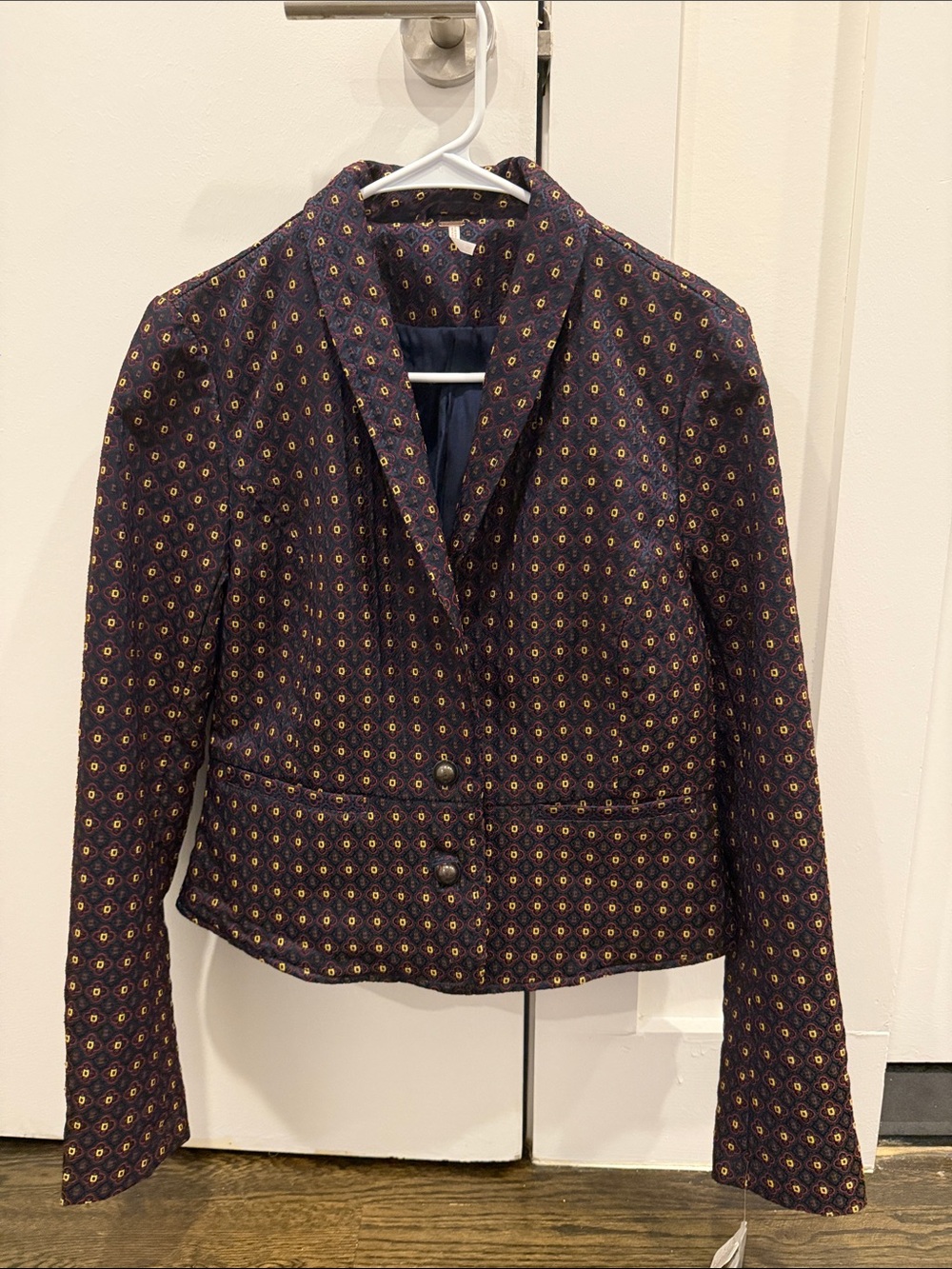 Free People Navy Printed Tailored Blazer